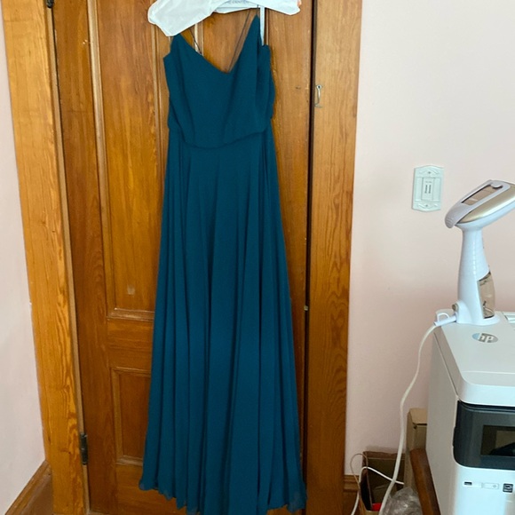 Jenny Yoo inesse spaghetti strap chiffon gown in Caspian Sea - Picture 2 of 5